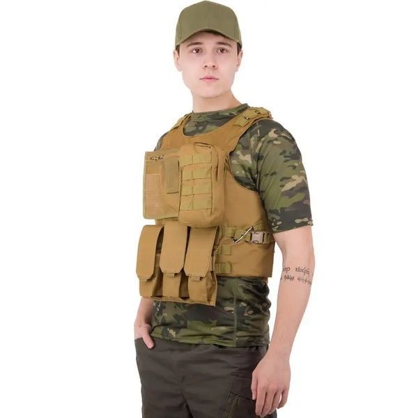 Жилет тактичний плитоноска A56 MOLLE військова армійська койот пісочний A56 фото