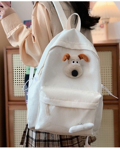 Рюкзак вельветовый с брелком молочно белый 10477-3 фото