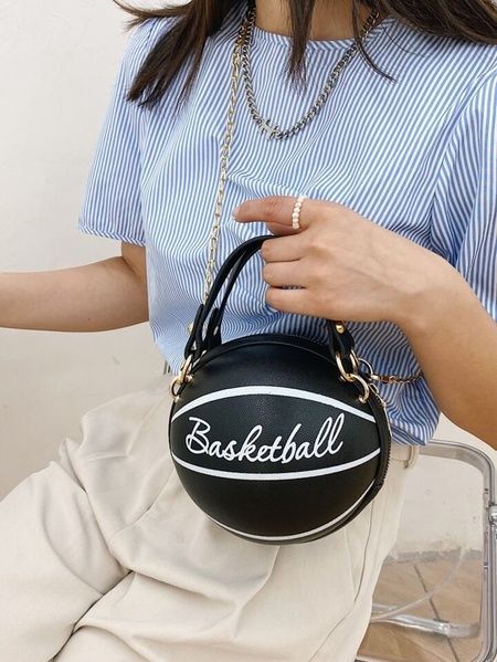 Жіноча кругла сумка BASKETBALL м'яч на ланцюжку чорна 10295-1 фото