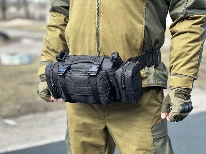 Поясна тактична сумка військова B04 MOLLE через плече моллі чорна 10153-5 фото