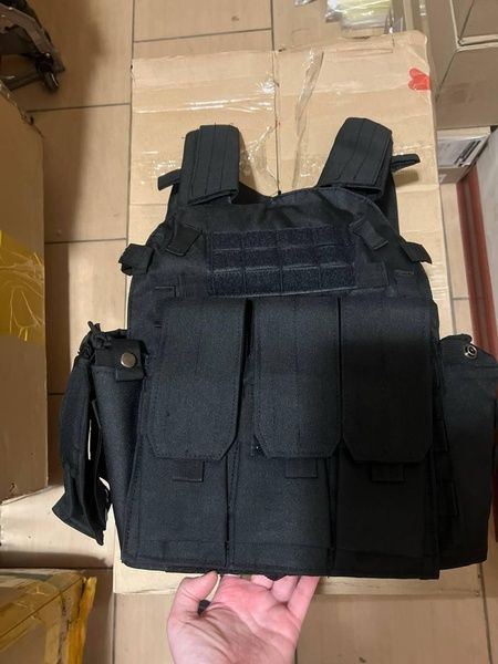 Жилет тактичний плитоноска A64 MOLLE чорна військова армійська 00931-4 фото
