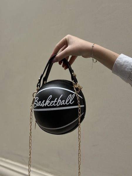 Жіноча чорна кругла сумка BASKETBALL м'яч на ланцюжку 10295-1х фото