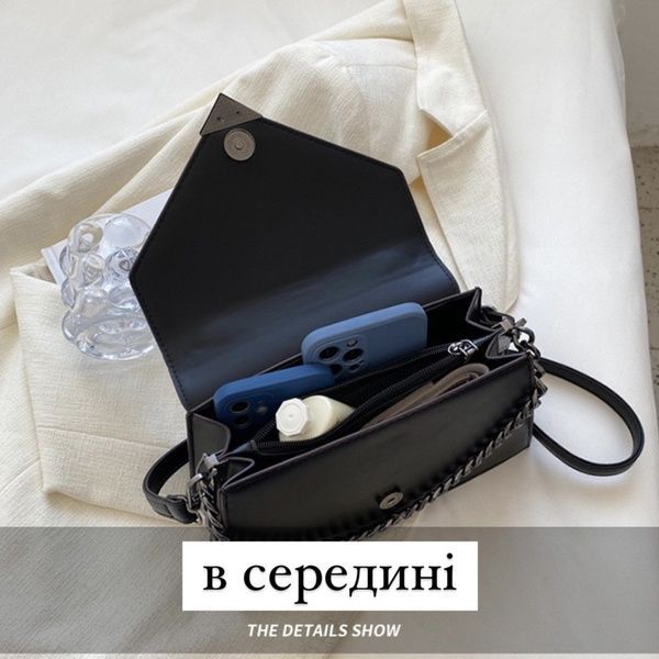 Жіноча класична сумка 8846 крос-боді з ланцюжком через плече на ремінці чорна 00987-1 фото