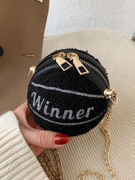 Жіноча кругла сумка хутряна 10406 WINNER м'яч на ланцюжку чорна 10406-1 фото