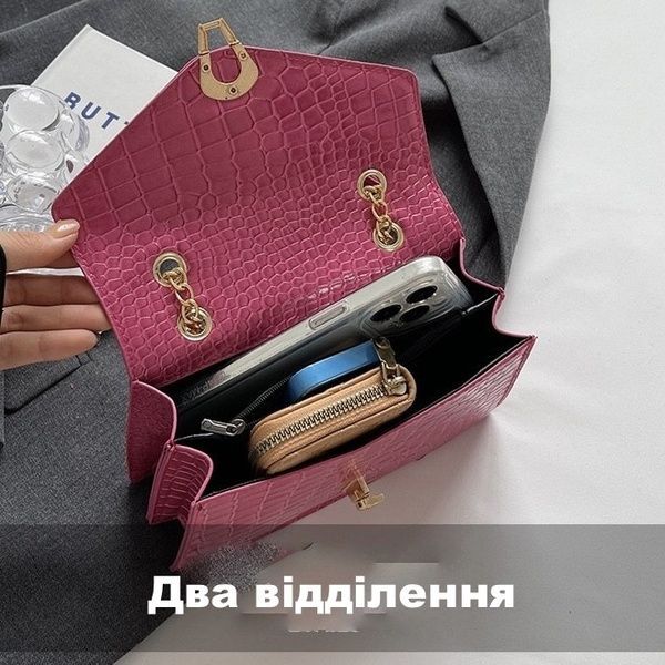 Жіноча класична сумка 3120-6585 через плече крос-боді на ланцюжку рептилія чорна 10229-1 фото