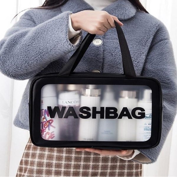 Женская косметичка органайзер WASHBAG MEDIUM с двумя ручками черная 10201medium-6 фото