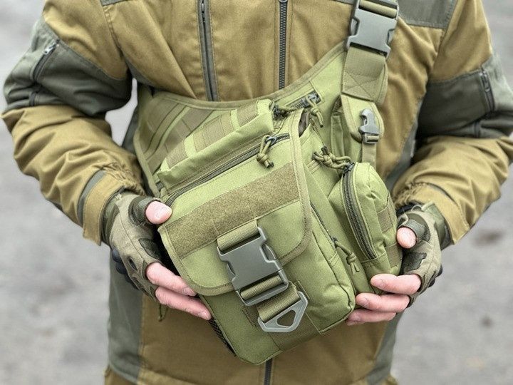 Тактическая военная сумка A03 через плечо олива зеленая 00958-1 фото