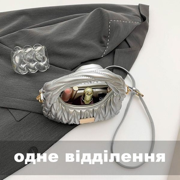 Женская сумка 7515 багет кросс-боди на ремешке серая серебристая 10464-3 фото