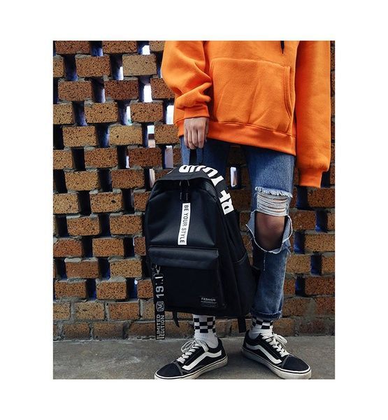 Рюкзак BE YOUR STYLE мужской женский детский школьный портфель черный с белым 00443-1x фото